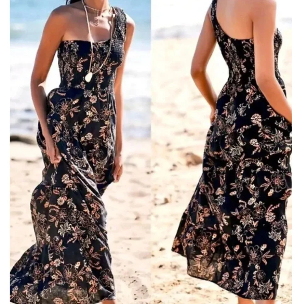 New: Charlie Holiday. Pamela Smocked One Shoulder Maxi Dress. Size 10